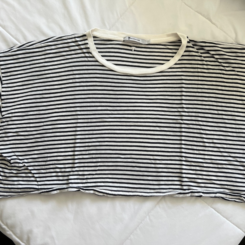 T by Alexander Wang Black and White Cropped Striped T-Shirt
